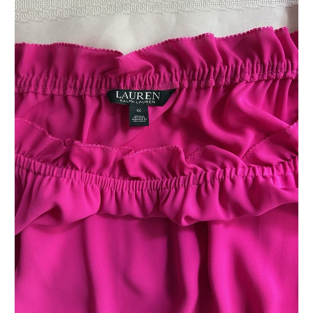 Lauren Ralph Lauren Women's Flowy Fuchsia Blouse - Size 1X Black Label Peplum - Picture 13 of 15